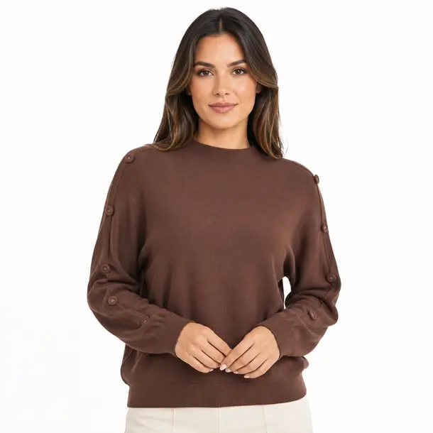 Suéter Feminino Tricô Mousse Gola Média .S1536B Marrom