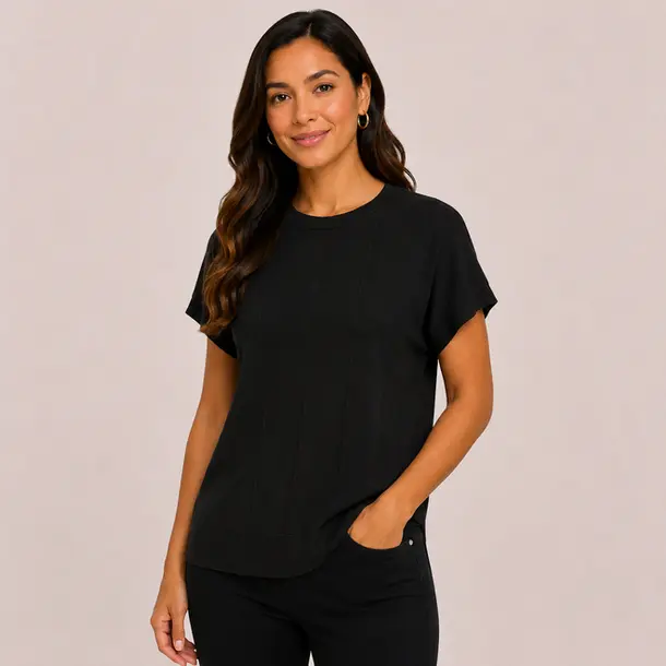 Blusa Feminina Manga Curta Tricô Modal .S1119 Preto