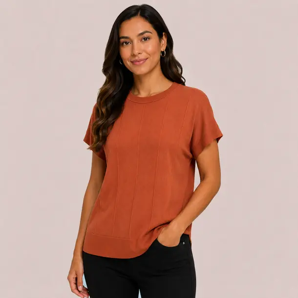 Blusa Feminina Manga Curta Tricô Modal .S1119 Terracota