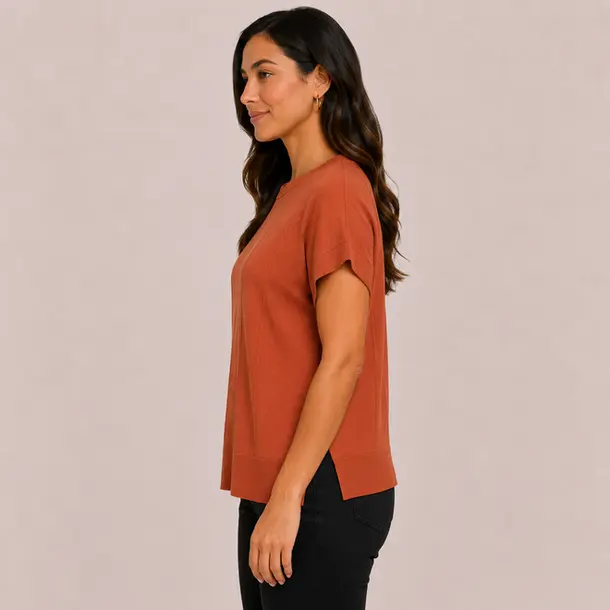 Blusa Feminina Manga Curta Tricô Modal .S1119 Terracota