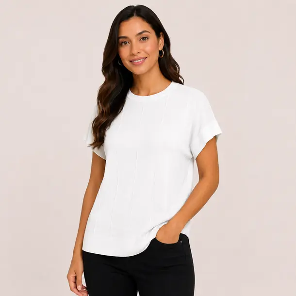 Blusa Feminina Manga Curta Tricô Modal .S1119 Branco