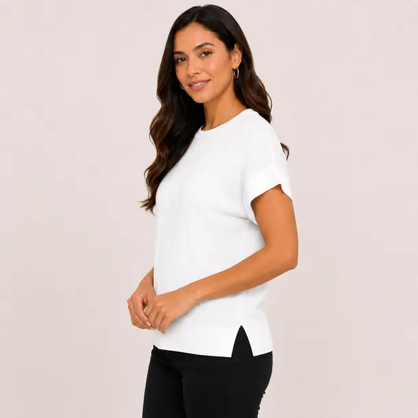 Blusa Feminina Manga Curta Tricô Modal .S1119 Branco