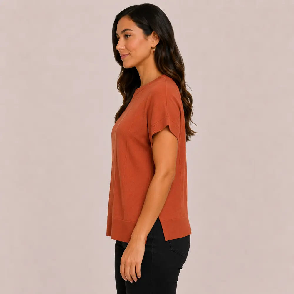 Blusa Feminina Manga Curta Tricô Modal .S1119
