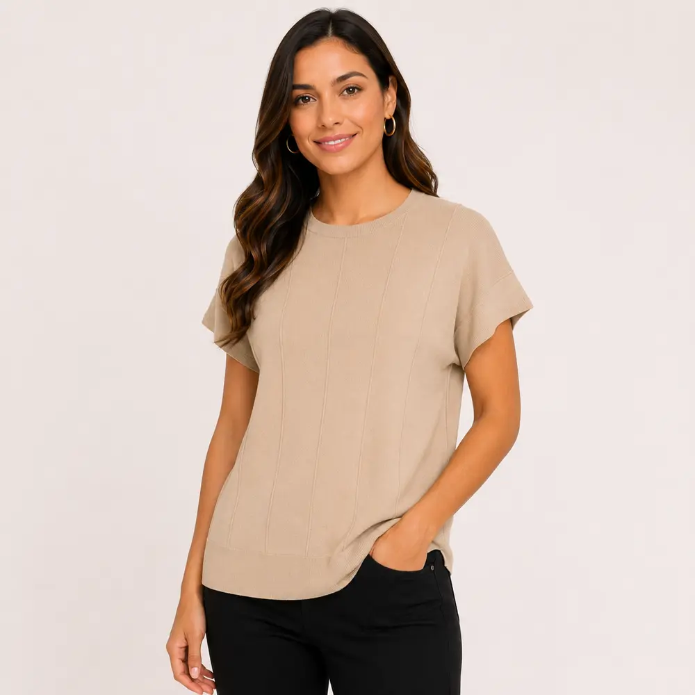 Blusa Feminina Manga Curta Tricô Modal .S1119