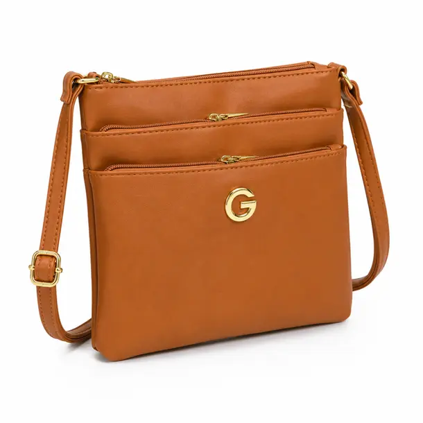 Bolsa Feminina Transversal Média com Divisórias .CRB-6341 Caramelo