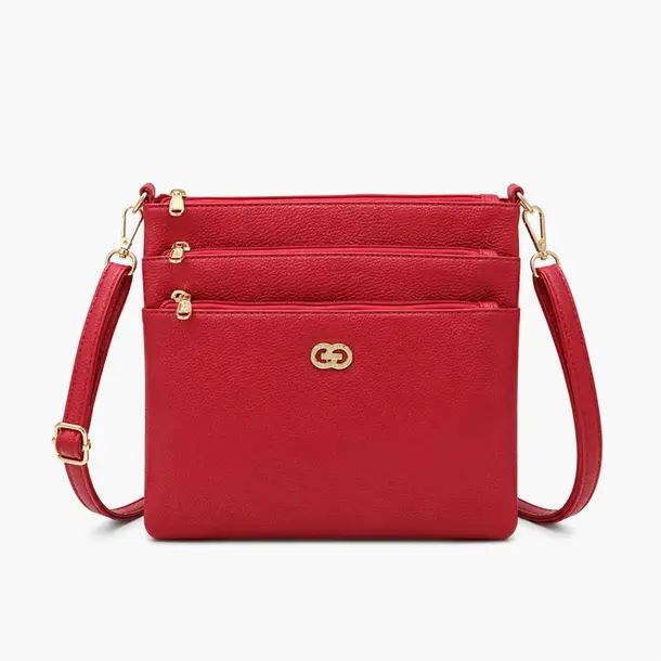 Bolsa Feminina Transversal Média com Divisórias .CRB-6342 Vermelho