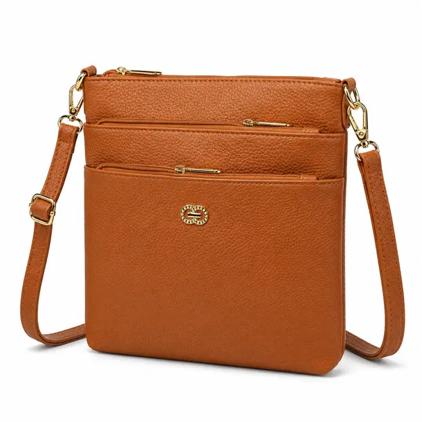 Bolsa Feminina Transversal Média com Divisórias .CRB-6342 Caramelo