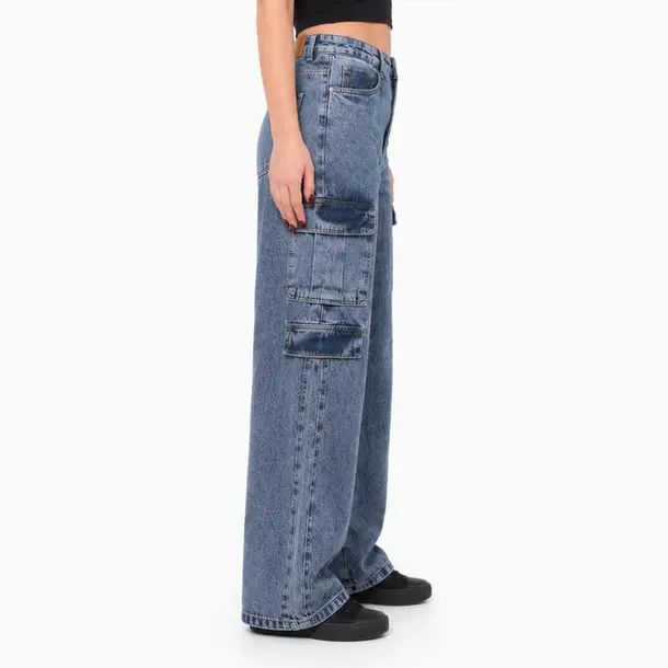 Calça Jeans Feminina Wide Leg Cargo .3735 Lav Escura