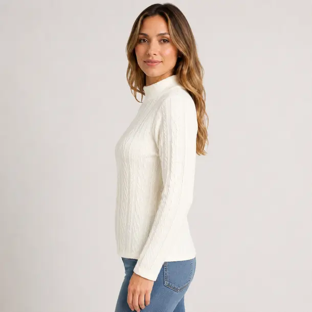 Blusa Feminina Manga Longa Gola Alta Texturizada .23250016 Off White