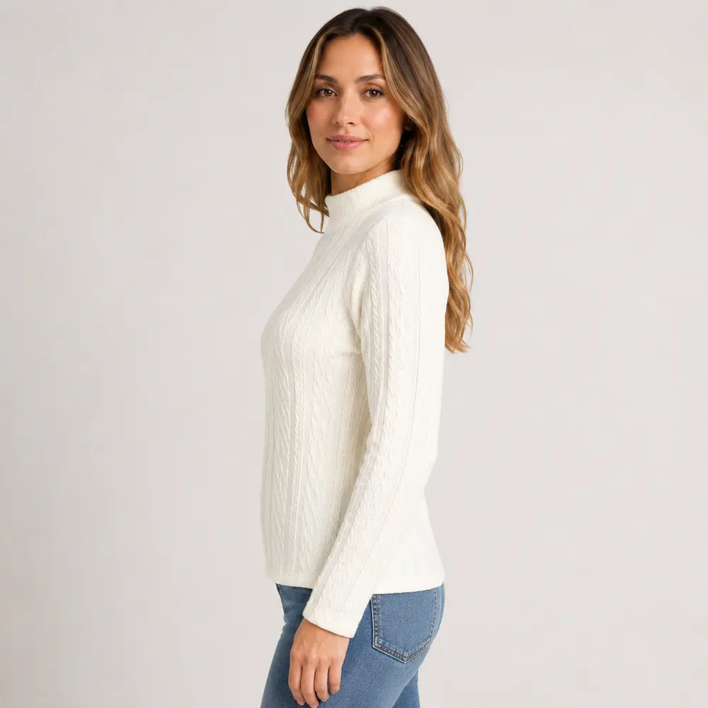 Blusa Feminina Manga Longa Gola Alta Texturizada .23250016