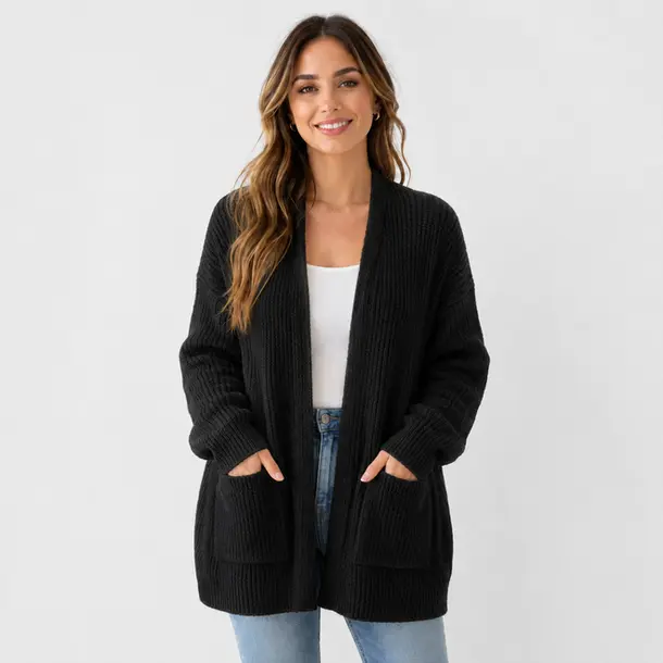 Cardigan Feminino Trico Modal Com Bolsos .5824MDL Preto