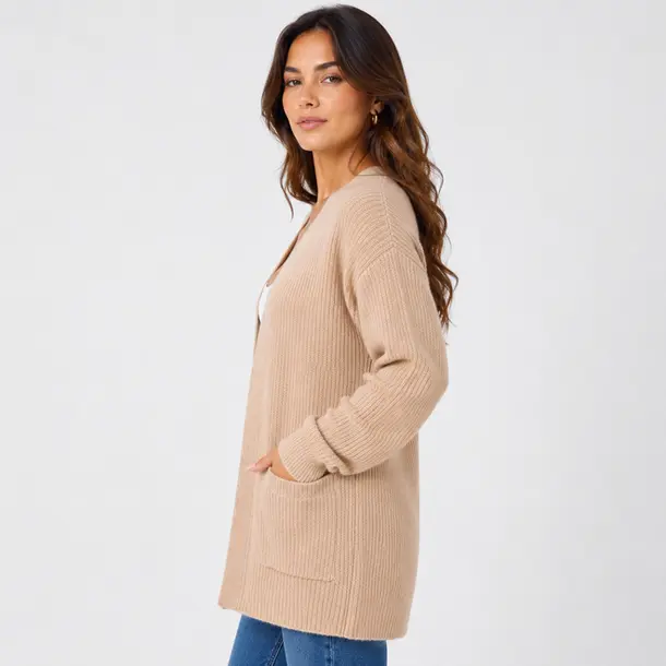 Cardigan Feminino Trico Modal Com Bolsos .5824MDL Bege