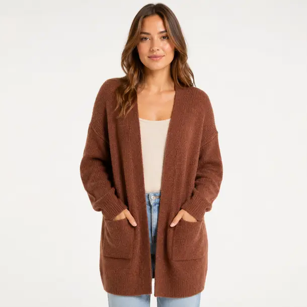 Cardigan Feminino Trico Modal Com Bolsos .5824MDL Marrom