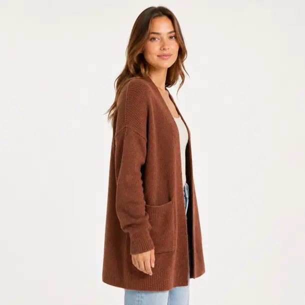 Cardigan Feminino Trico Modal Com Bolsos .5824MDL Marrom