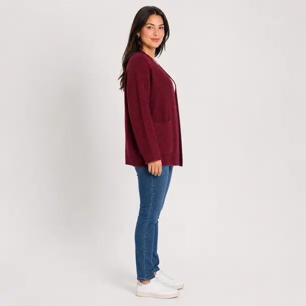 Cardigan Feminino Trico Modal Com Bolsos .5824MDL Bordo