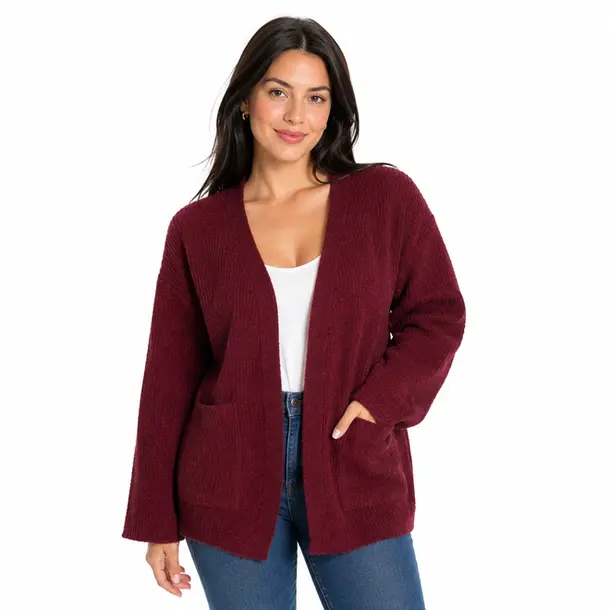 Cardigan Feminino Trico Modal Com Bolsos .5824MDL Bordo