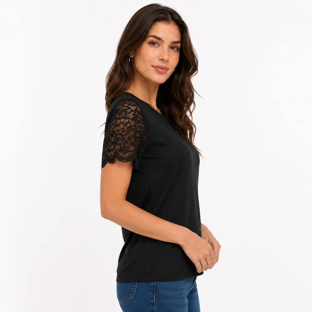 Blusa Feminina Manga Curta Com Renda .2603
