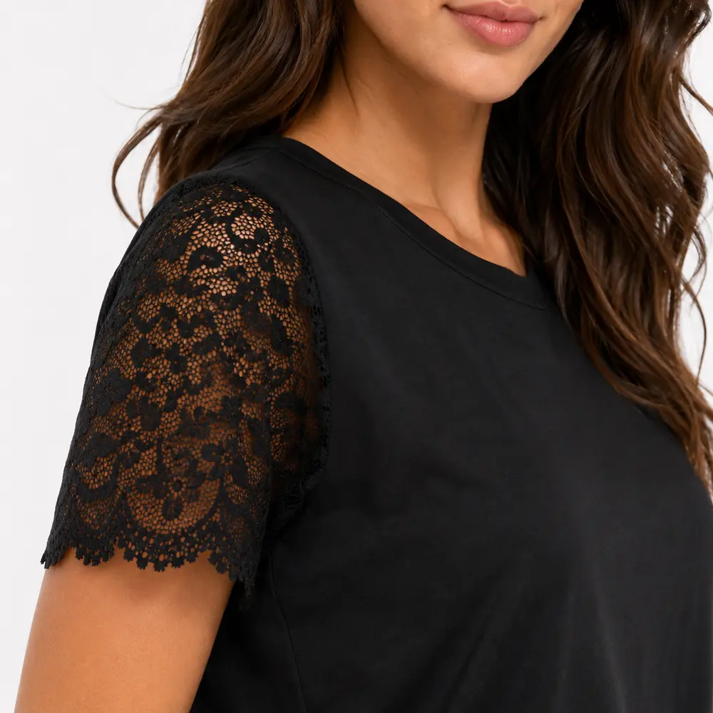 Blusa Feminina Manga Curta Com Renda .2603