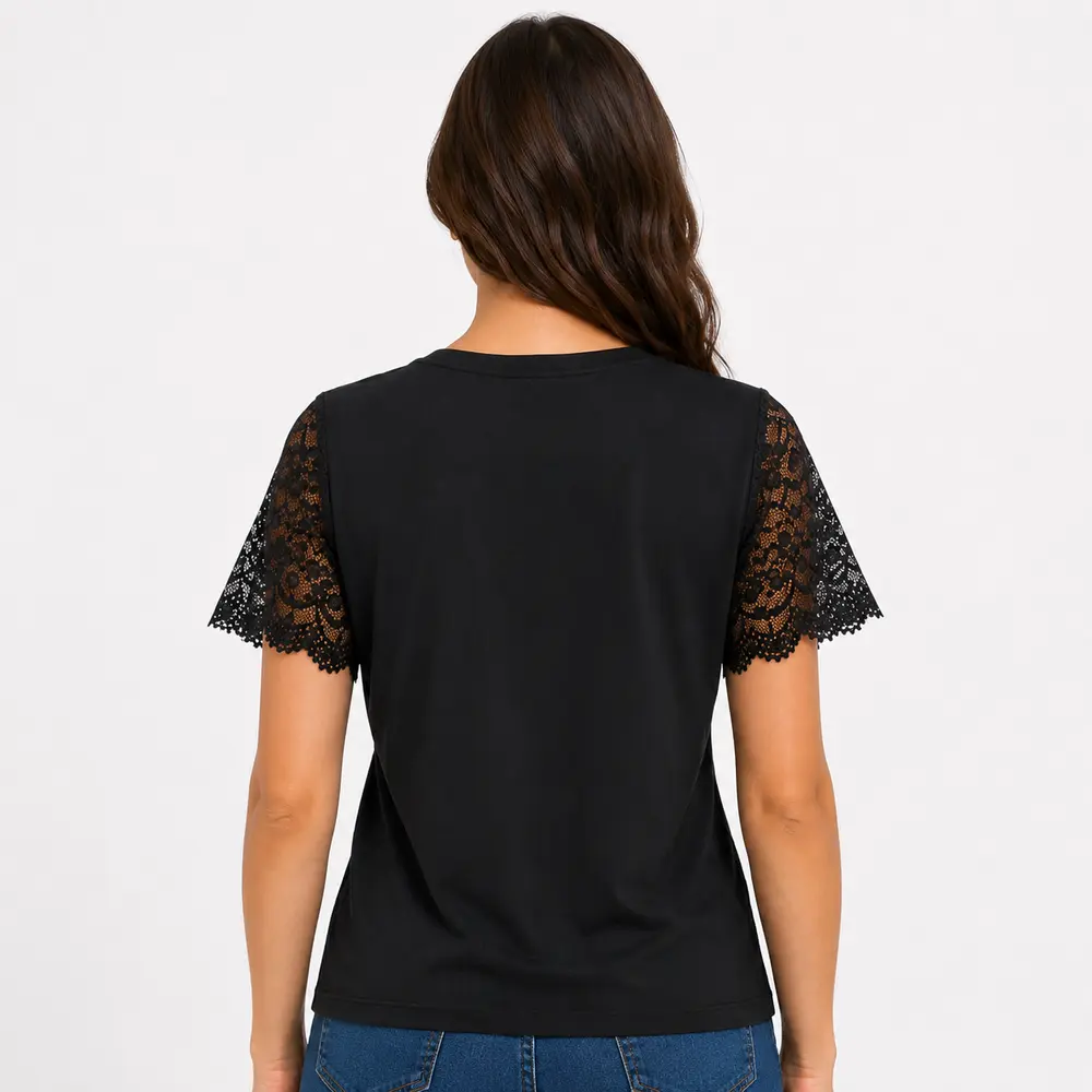 Blusa Feminina Manga Curta Com Renda .2603
