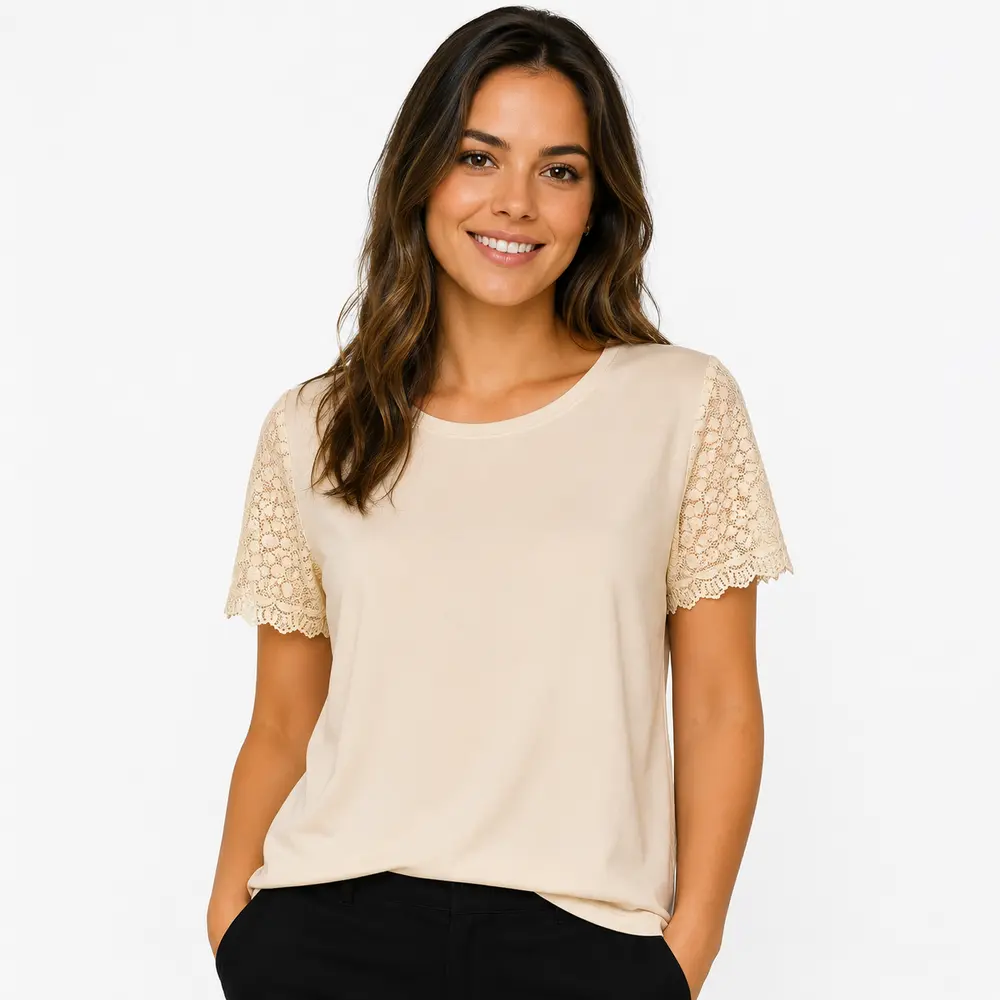 Blusa Feminina Manga Curta Com Renda .2603