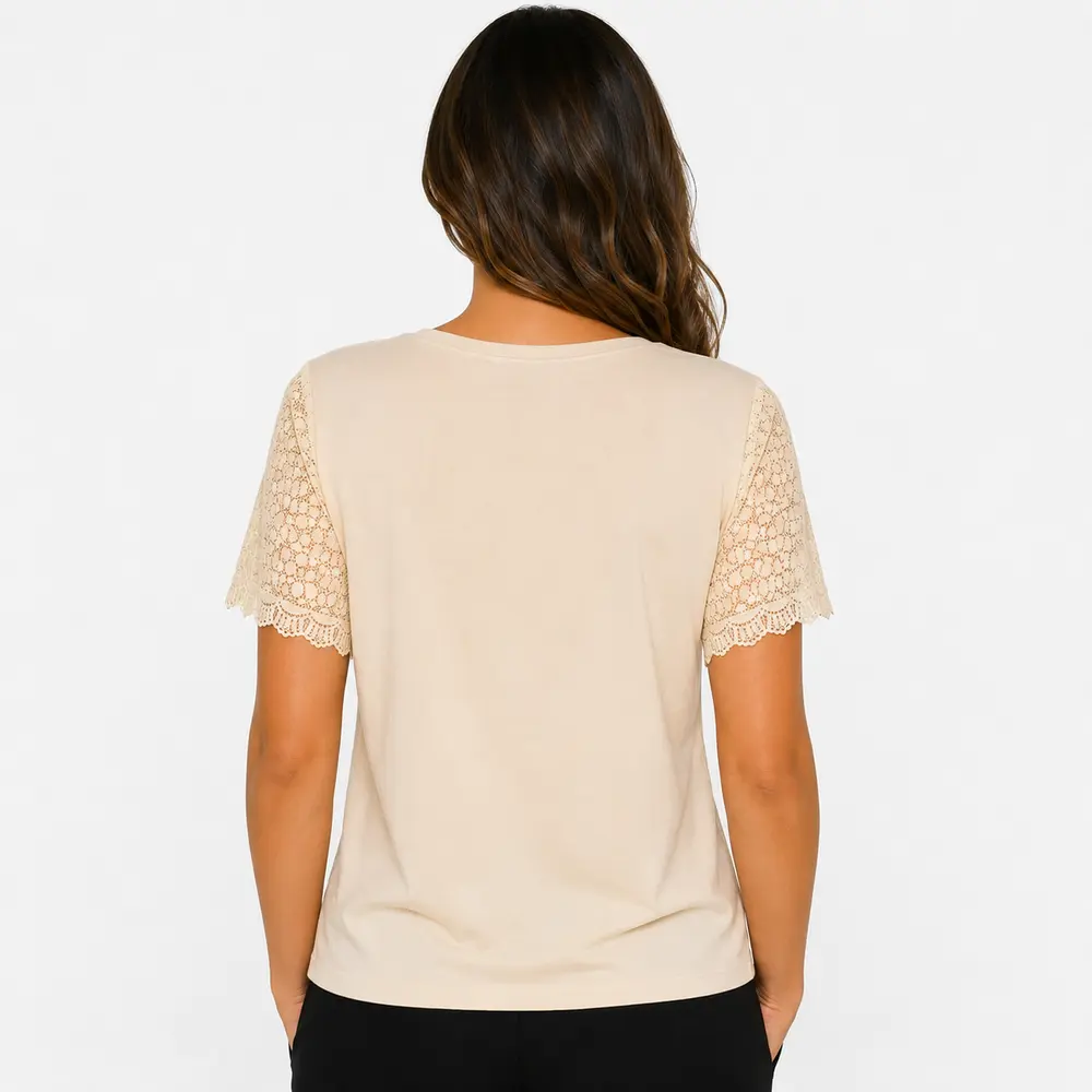 Blusa Feminina Manga Curta Com Renda .2603