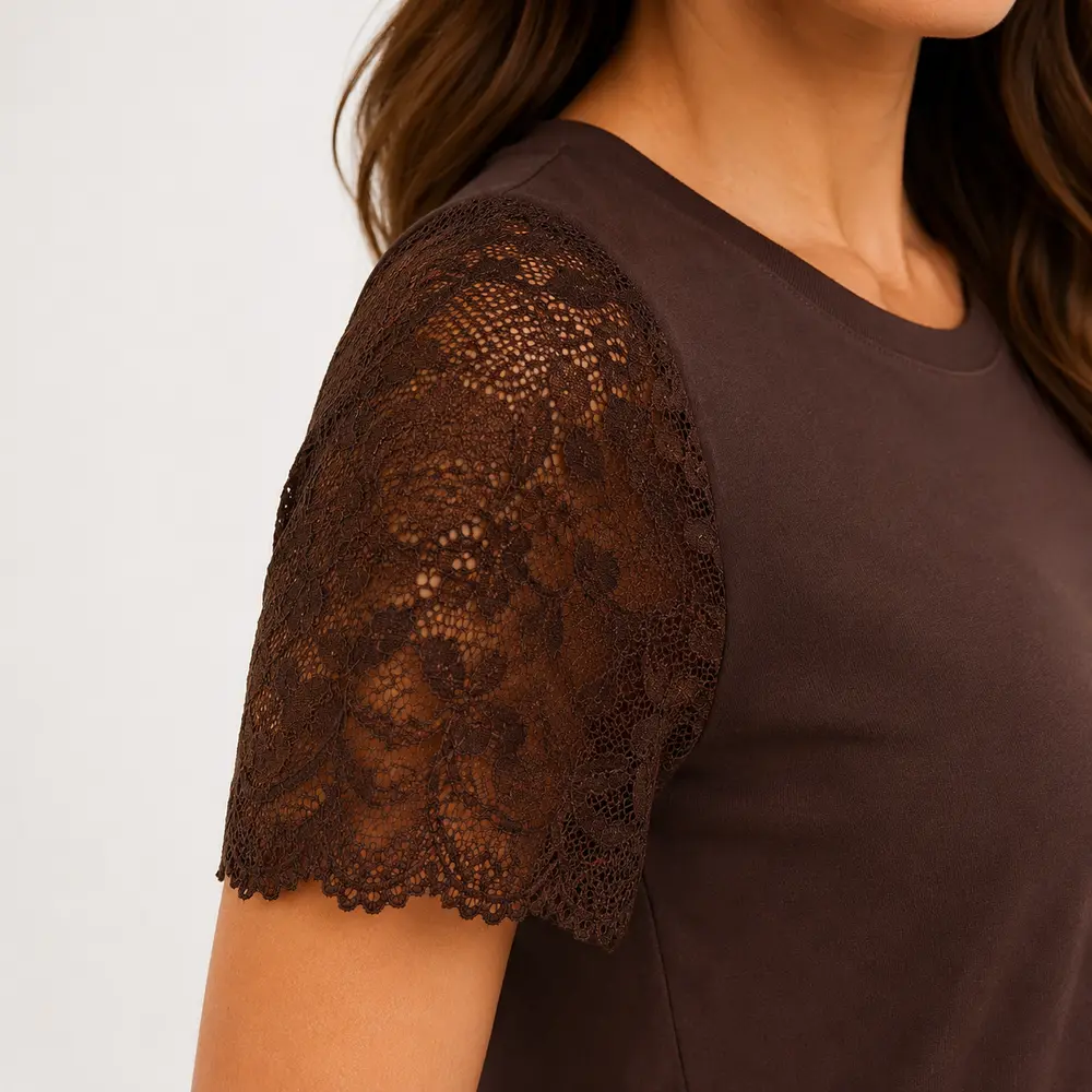 Blusa Feminina Manga Curta Com Renda .2603