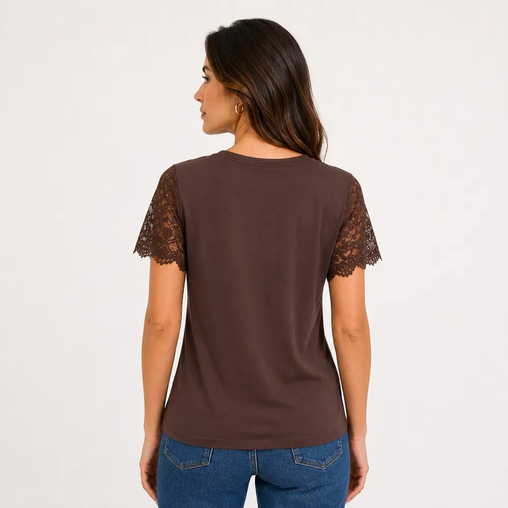 Blusa Feminina Manga Curta Com Renda .2603