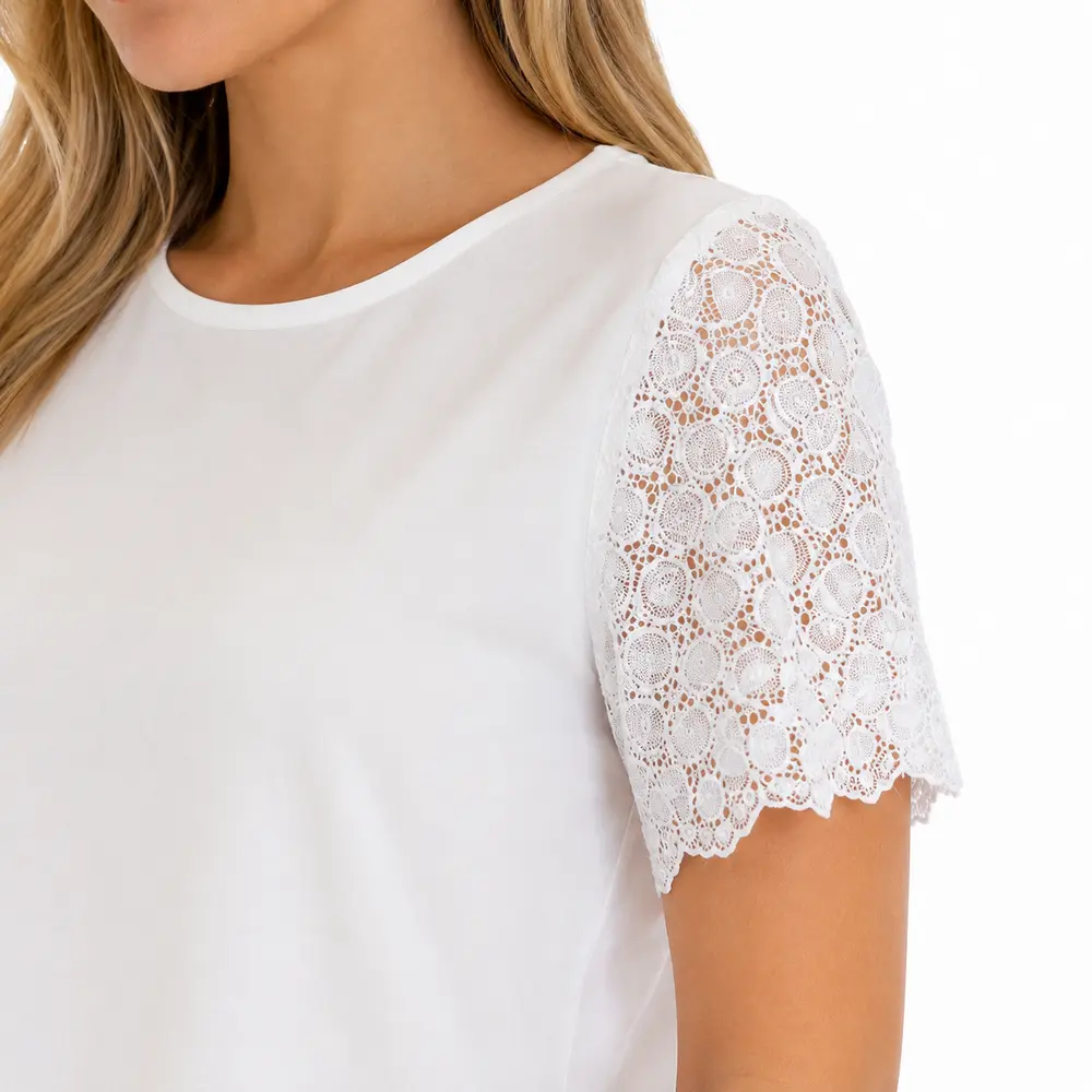 Blusa Feminina Manga Curta Com Renda .2603