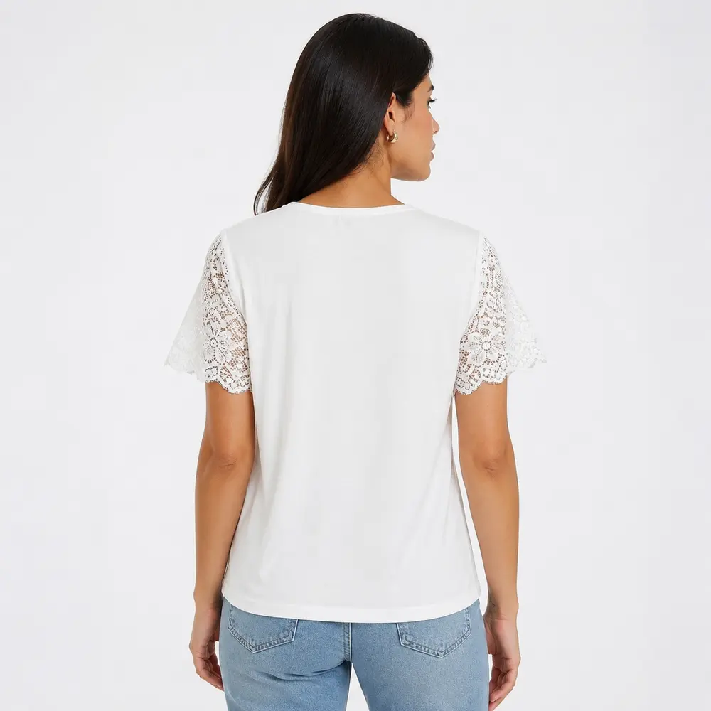 Blusa Feminina Manga Curta Com Renda .2603