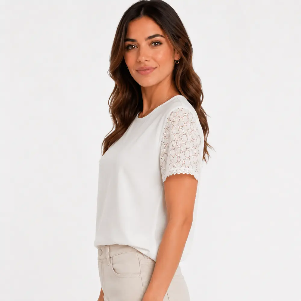 Blusa Feminina Manga Curta Com Renda .2603