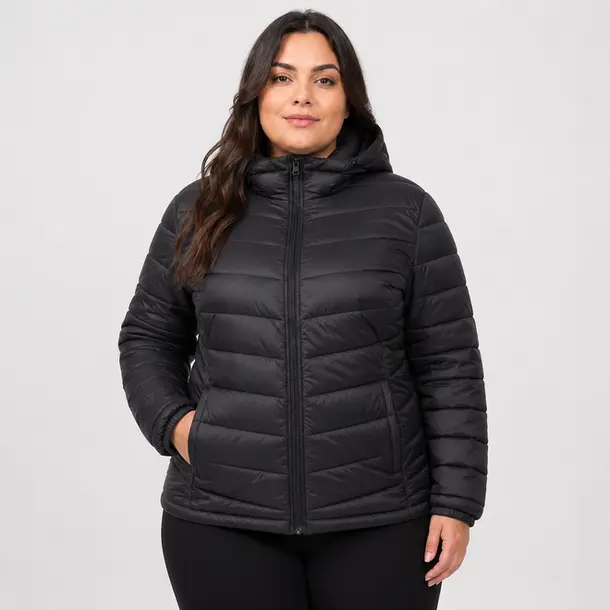 Jaqueta Feminina Plus Size Nylon Com Capuz .1002314 Preto