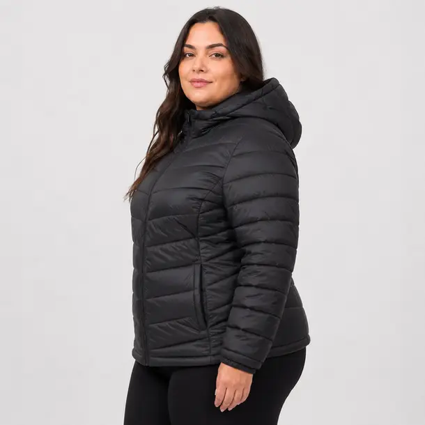 Jaqueta Feminina Plus Size Nylon Com Capuz .1002314 Preto