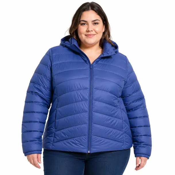 Jaqueta Feminina Plus Size Nylon Com Capuz .1002314 Azul