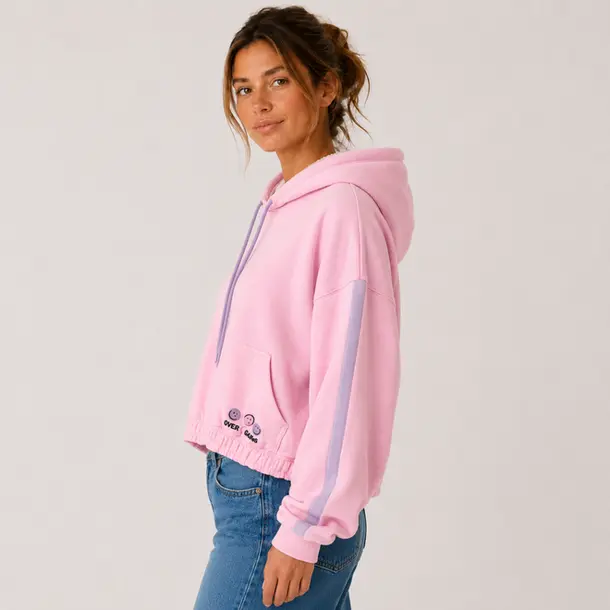 Blusão Feminino Moletom Cropped Com Capuz .6250054 Rosa Claro
