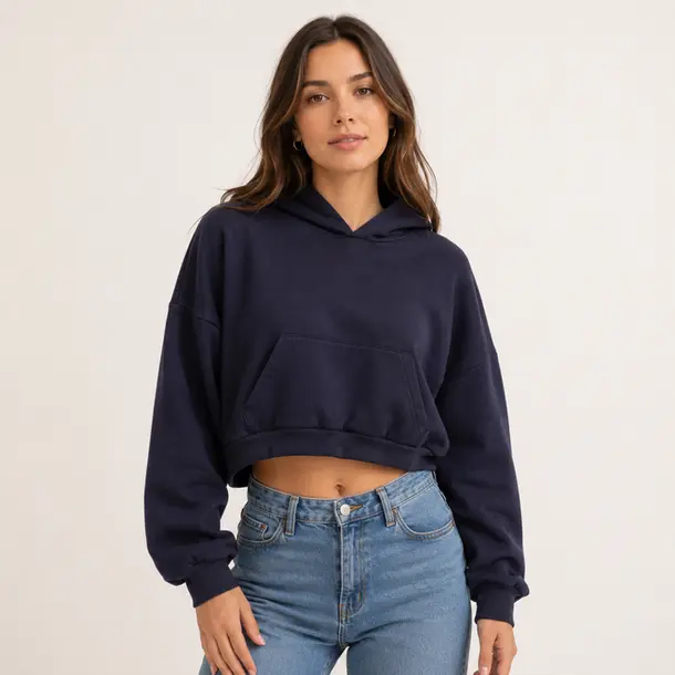 Blusão Feminino Moletom Cropped Com Capuz .6250054 Marinho