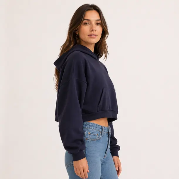 Blusão Feminino Moletom Cropped Com Capuz .6250054 Marinho