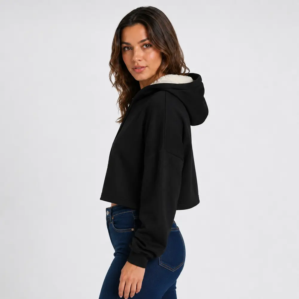 Blusão Feminino Moletom Cropped Com Pelo E Capuz .6250062