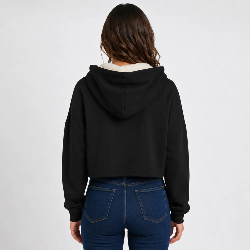 Blusão Feminino Moletom Cropped Com Pelo E Capuz .6250062
