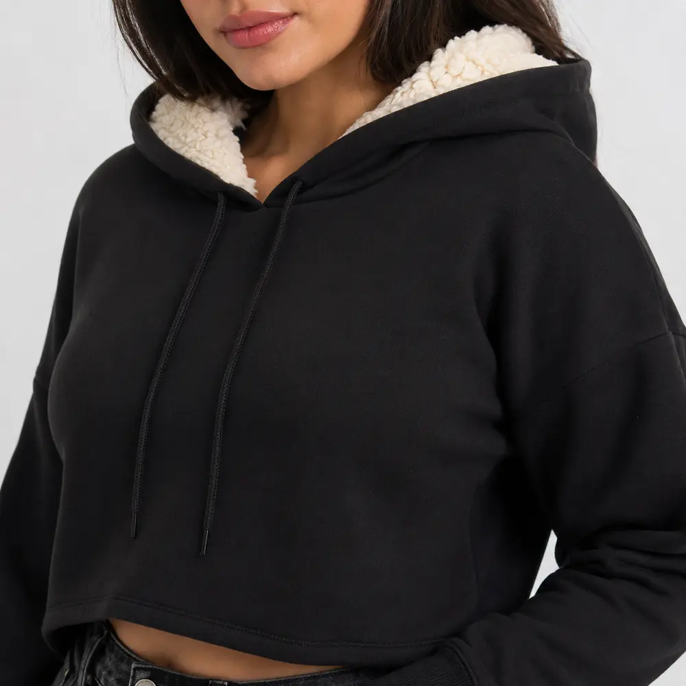 Blusão Feminino Moletom Cropped Com Pelo E Capuz .6250062