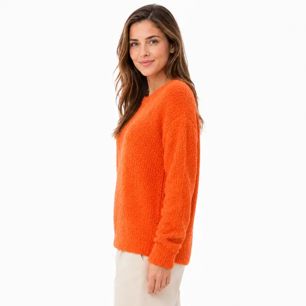 Suéter Feminino Tricô Bouclé Com Brilho .87110016 Laranja