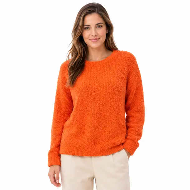 Suéter Feminino Tricô Bouclé Com Brilho .87110016 Laranja