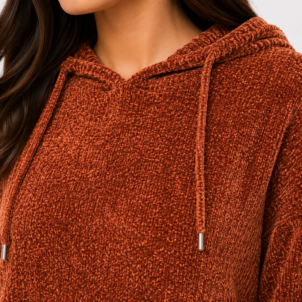 Blusão Feminino Manga Longa Tricô Mousse com Capuz .CJD45