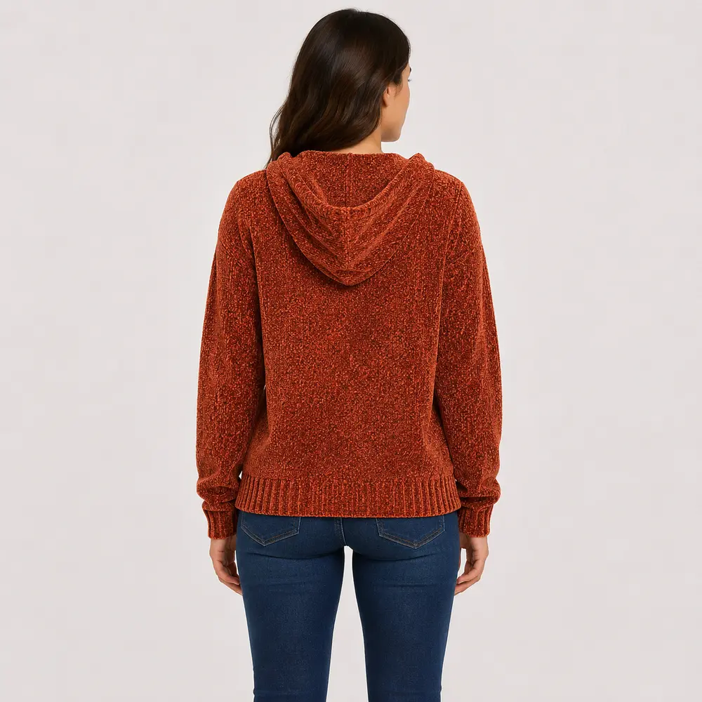 Blusão Feminino Manga Longa Tricô Mousse com Capuz .CJD45