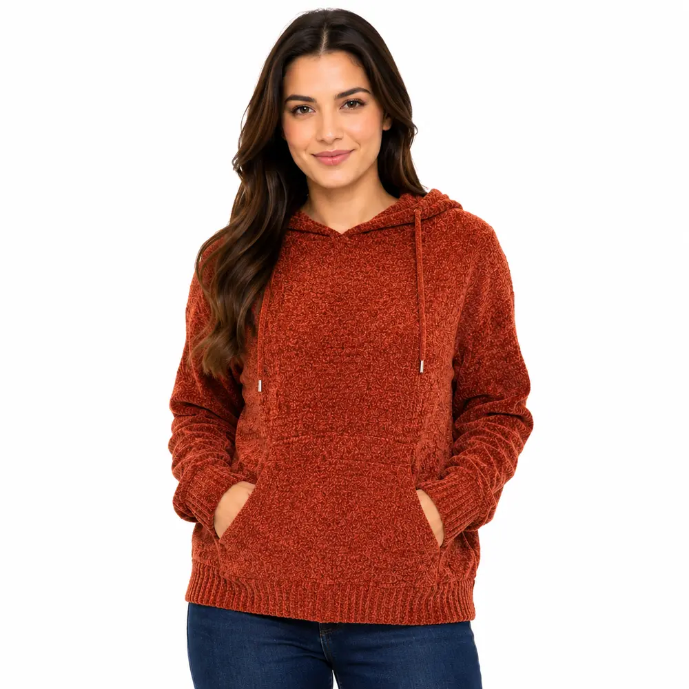 Blusão Feminino Manga Longa Tricô Mousse com Capuz .CJD45