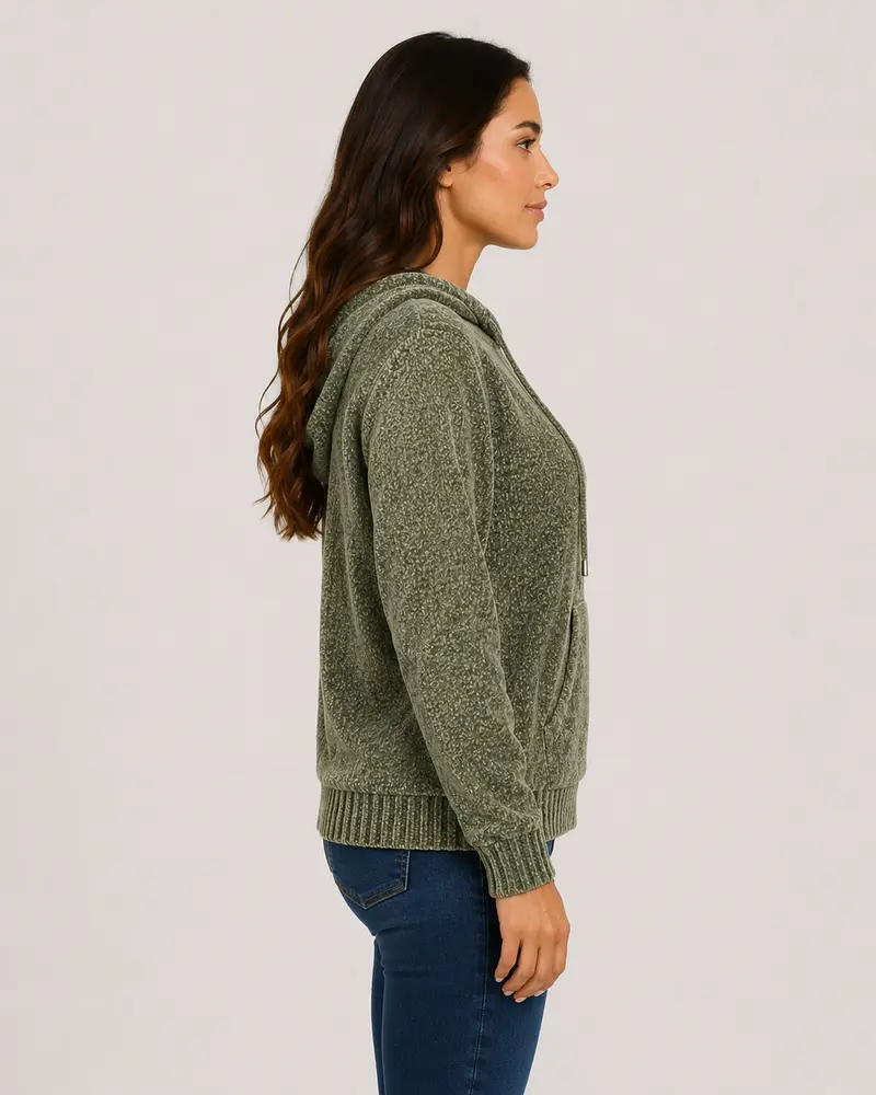 Blusão Feminino Manga Longa Tricô Mousse com Capuz .CJD45