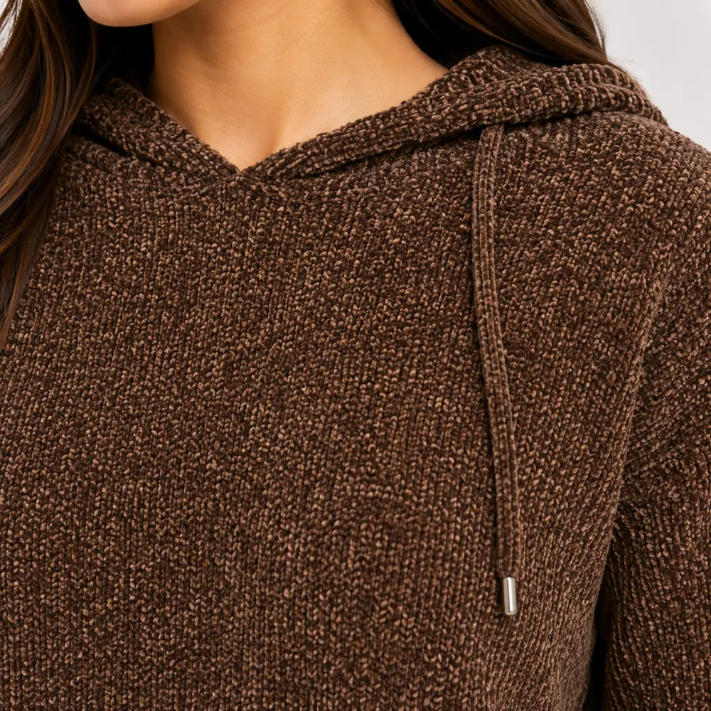 Blusão Feminino Manga Longa Tricô Mousse com Capuz .CJD45