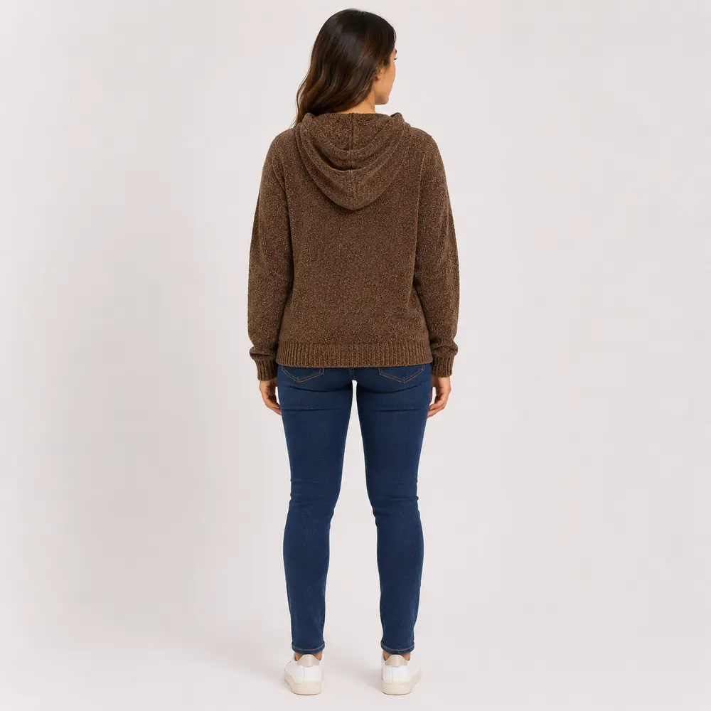 Blusão Feminino Manga Longa Tricô Mousse com Capuz .CJD45