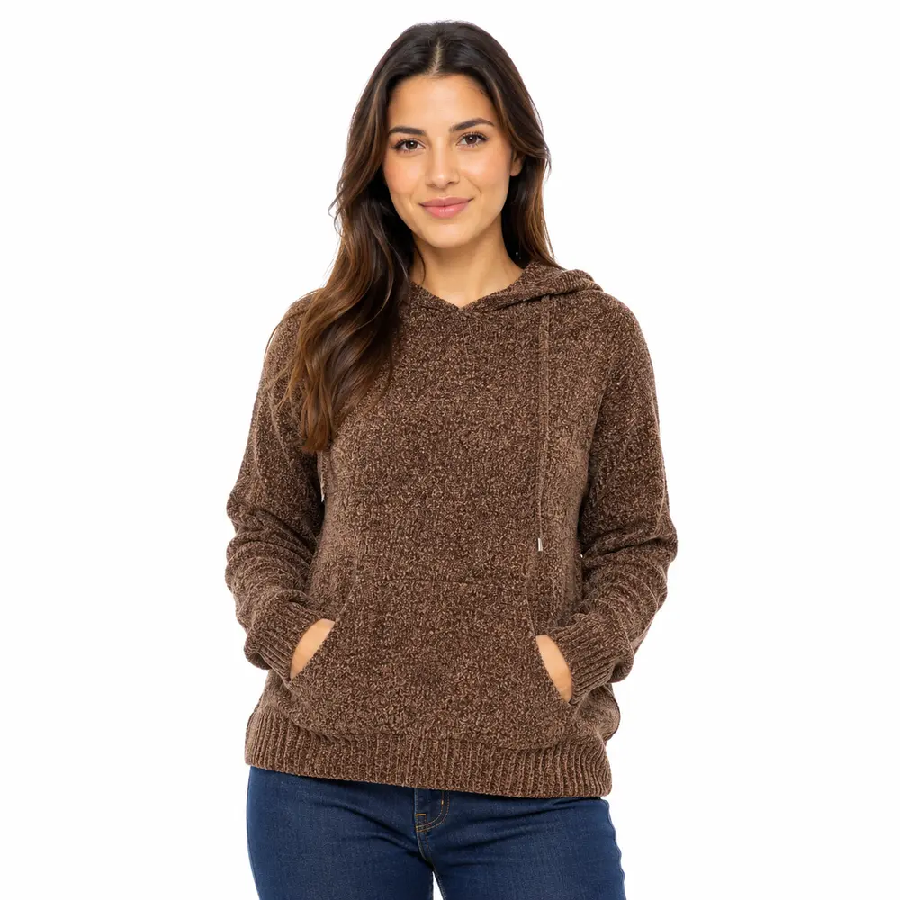 Blusão Feminino Manga Longa Tricô Mousse com Capuz .CJD45