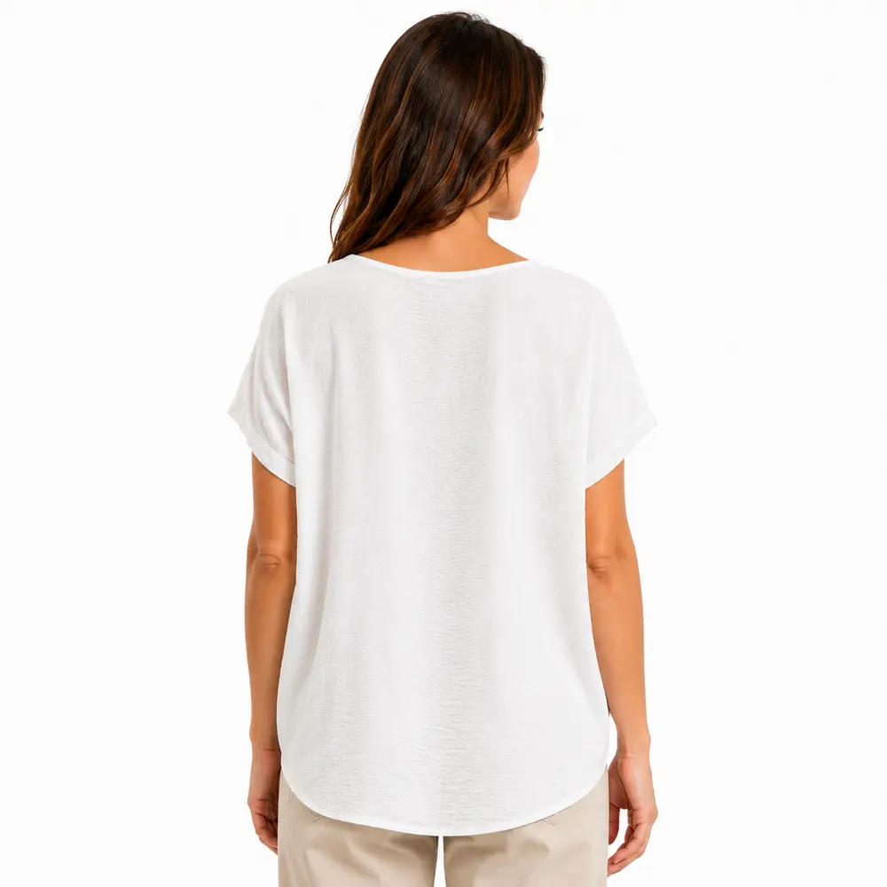 Blusa Feminina Ampla Gola V com Botão .LA3385