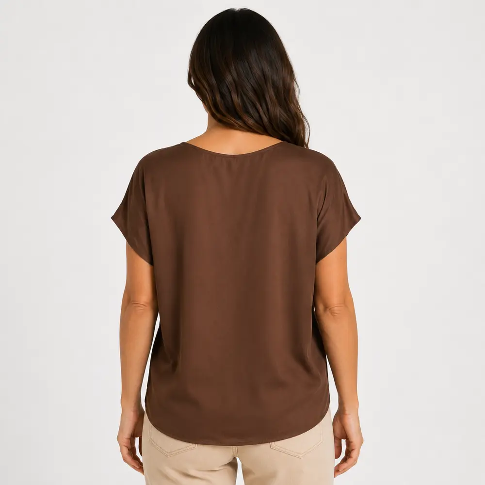 Blusa Feminina Ampla Gola V com Botão .LA3385